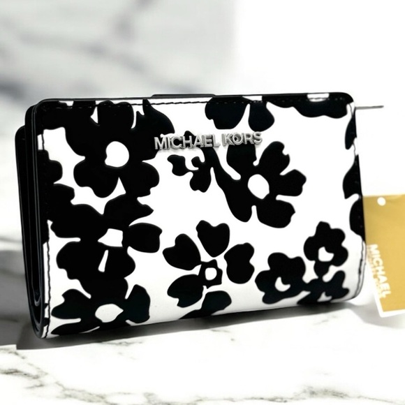 Michael Kors Medium Jet Set Travel Zip Chain Bifold Wallet Black Multi - Picture 3 of 8